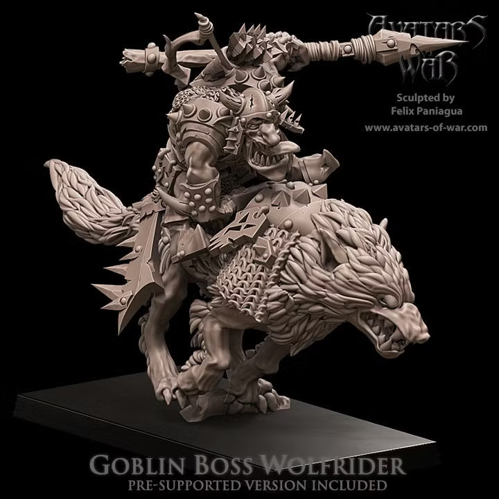 Goblin Hero on Wolf with spear and bow  Avatars of War 32mm Fantasy figure