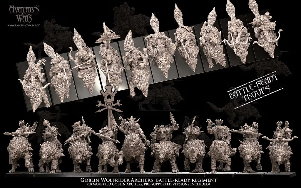 Goblin Wolf Riders Archers Regiment Avatars of War 32mm Fantasy Miniatures