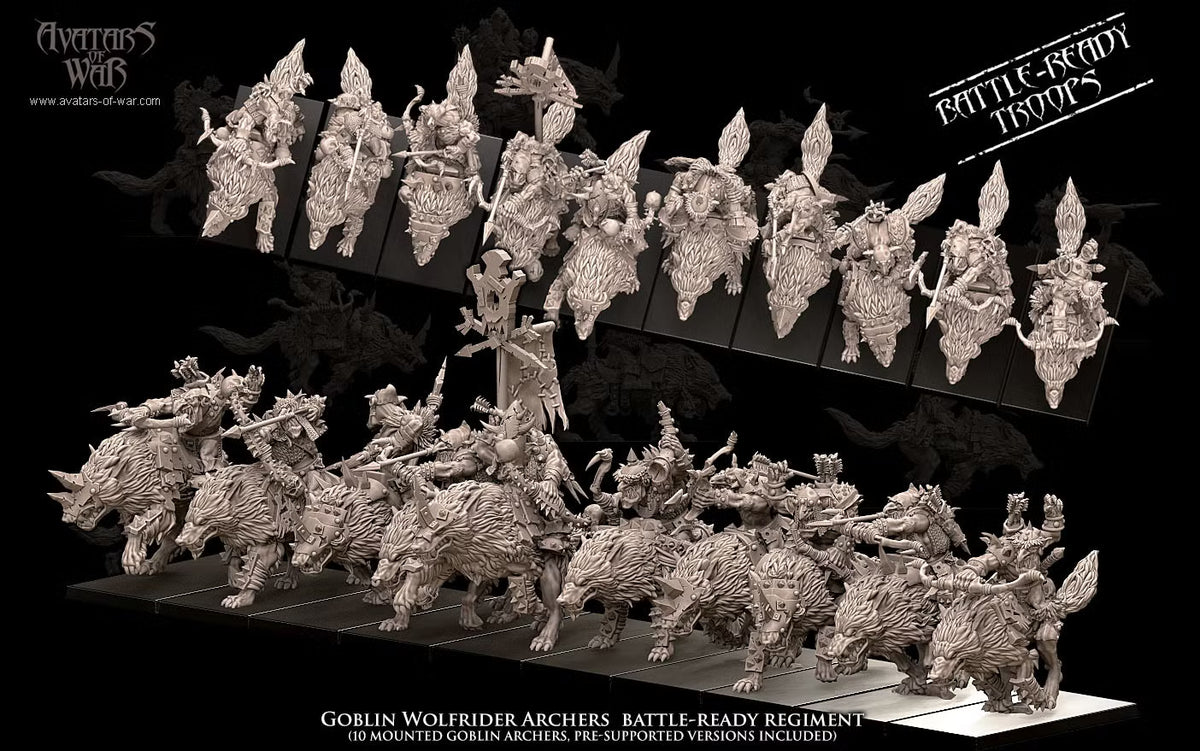 Goblin Wolf Riders Archers Regiment Avatars of War 32mm Fantasy Miniatures