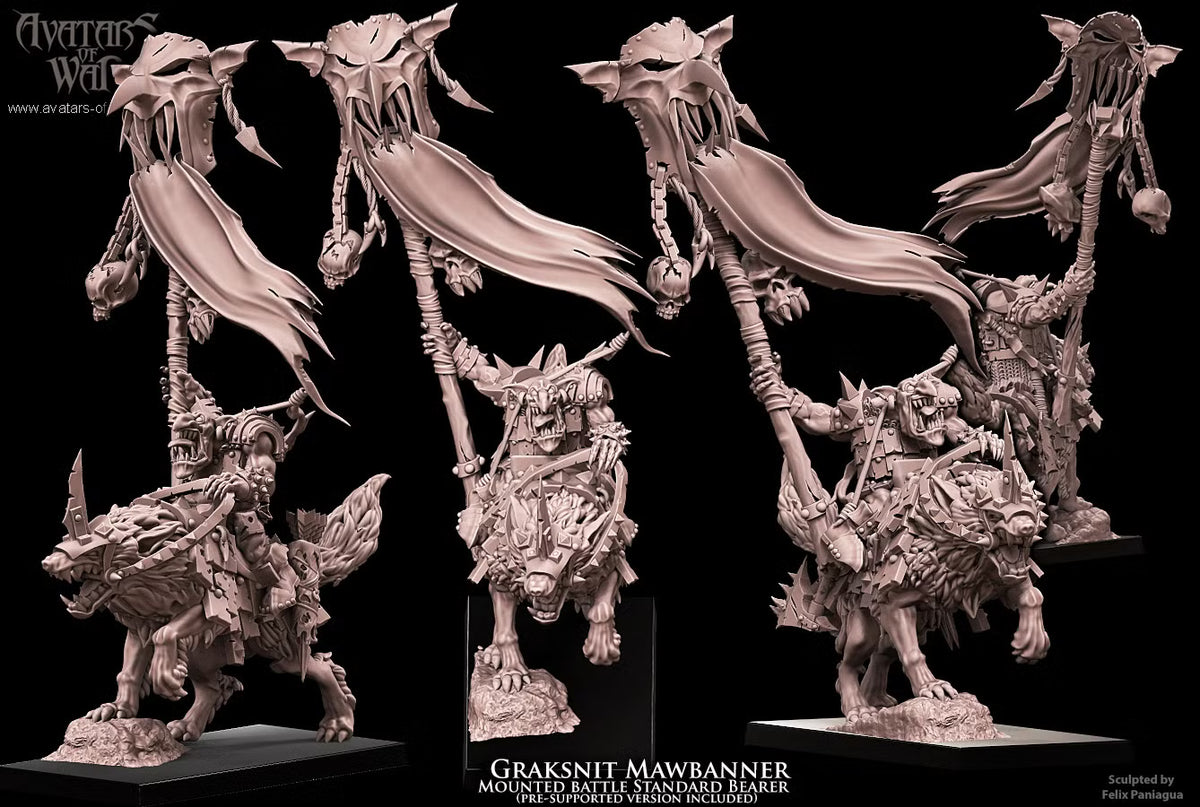 Goblin Mounted Battle Standard Bearer Avatars of War 32mm scale