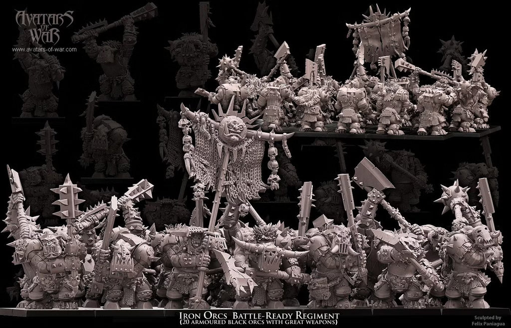 Iron Orcs with Great Weapon Regiment Avatars of War 32mm Miniatures