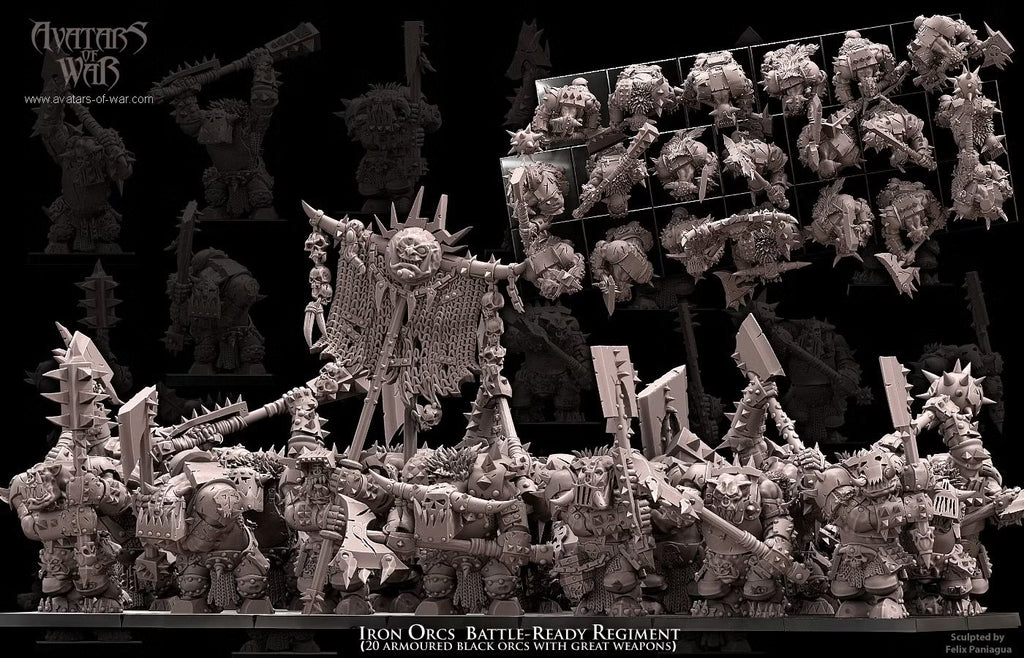 Iron Orcs with Great Weapon Regiment Avatars of War 32mm Miniatures