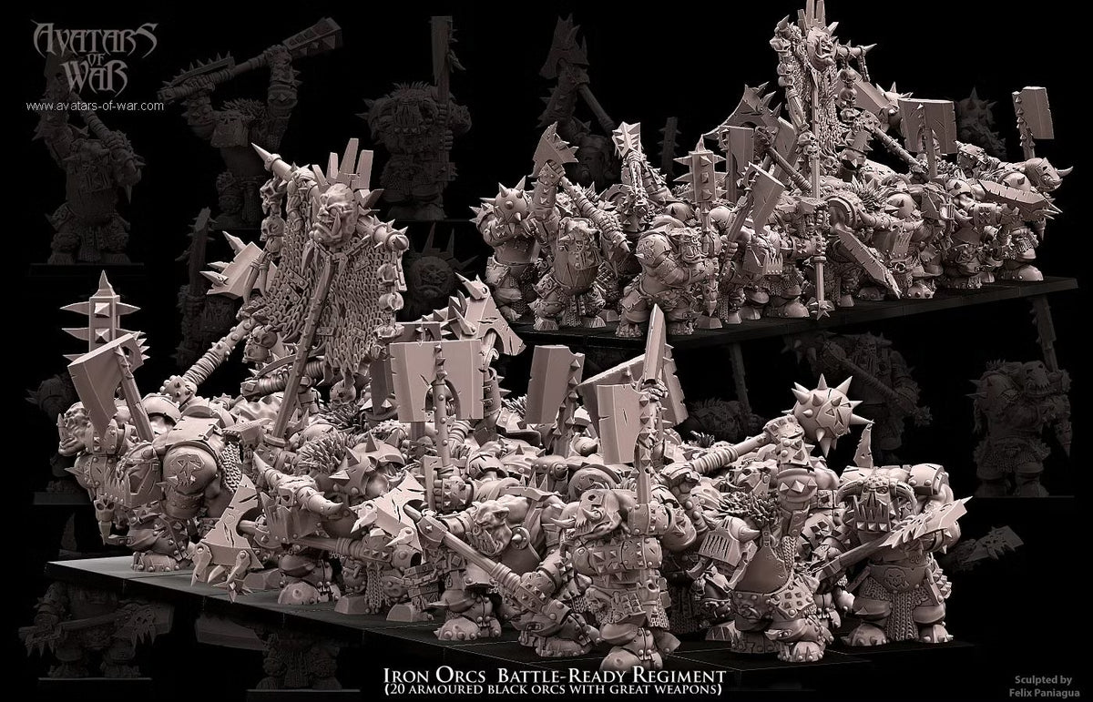 Iron Orcs with Great Weapon Regiment Avatars of War 32mm Miniatures