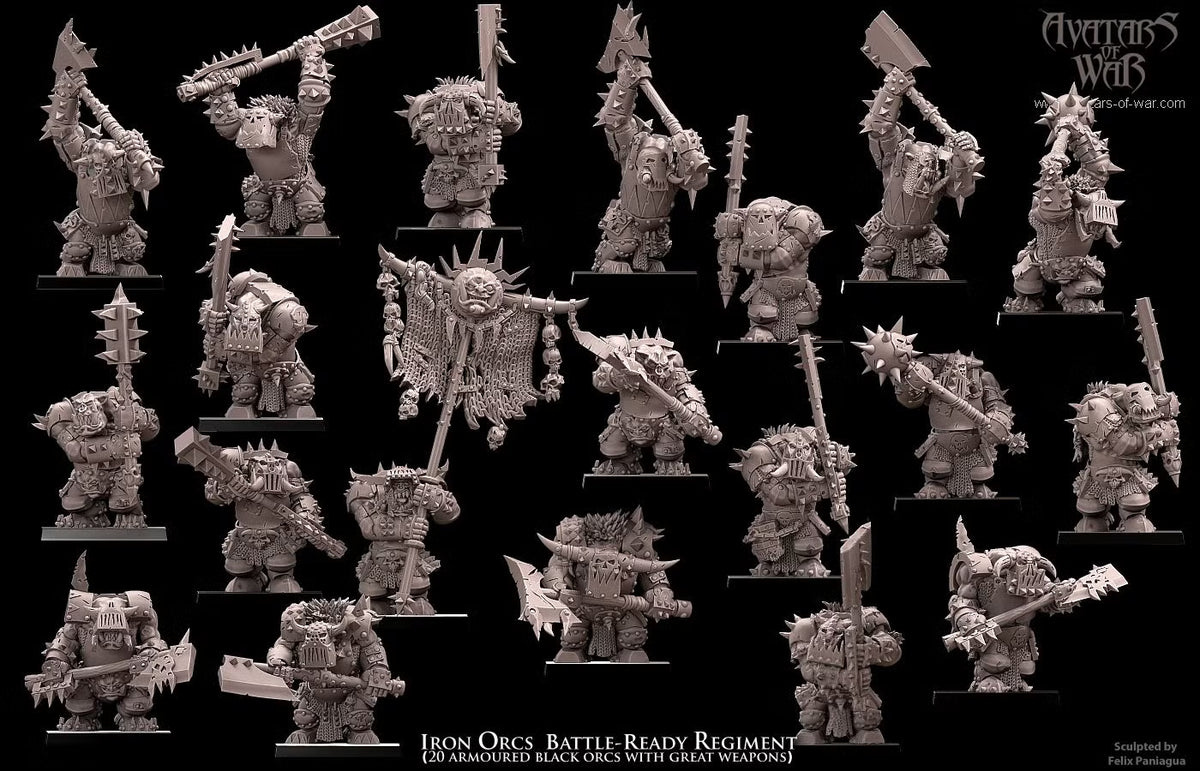 Iron Orcs with Great Weapon Regiment Avatars of War 32mm Miniatures