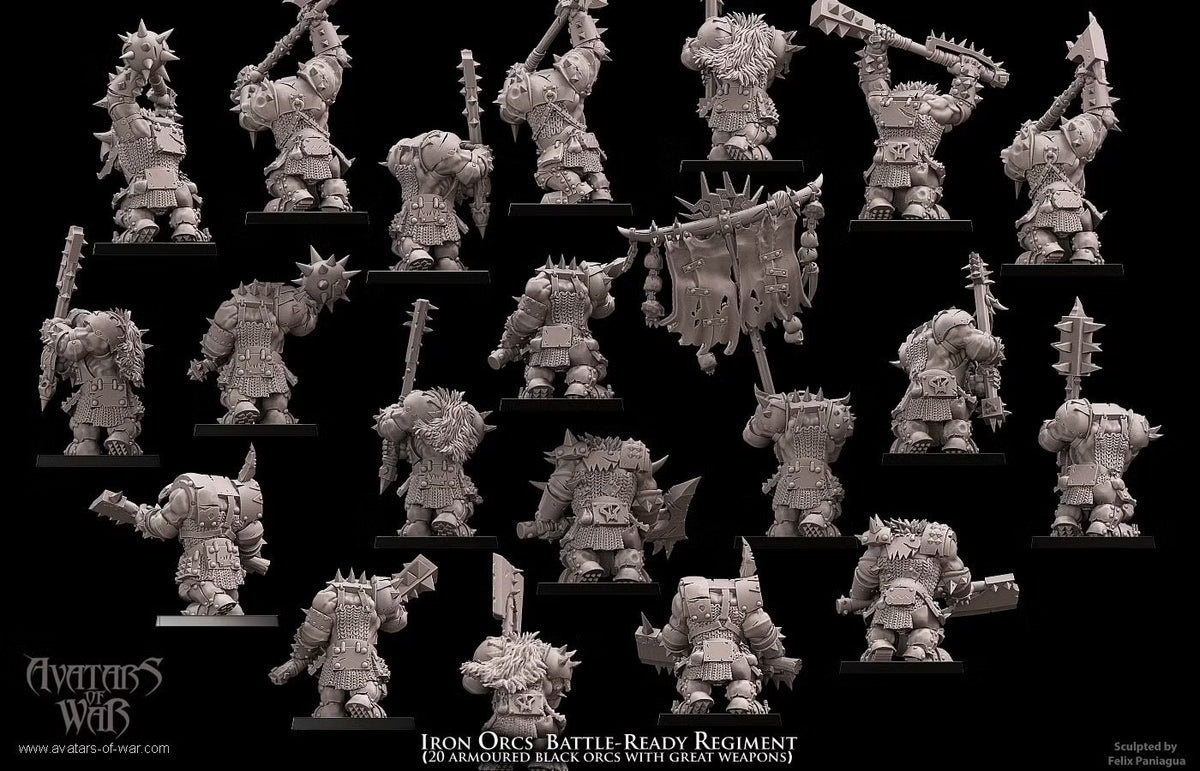 Iron Orcs with Great Weapon Regiment Avatars of War 32mm Miniatures