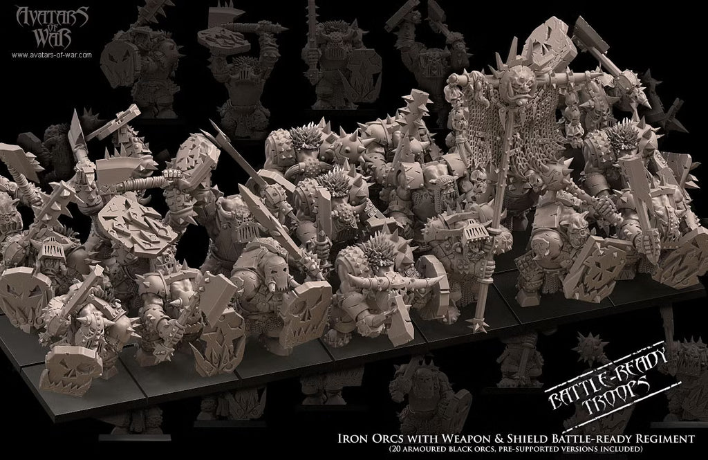 Iron Orcs with  Weapon and Shield Regiment Avatars of War 32mm Miniatures
