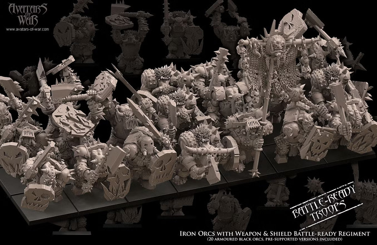 Iron Orcs with  Weapon and Shield Regiment Avatars of War 32mm Miniatures