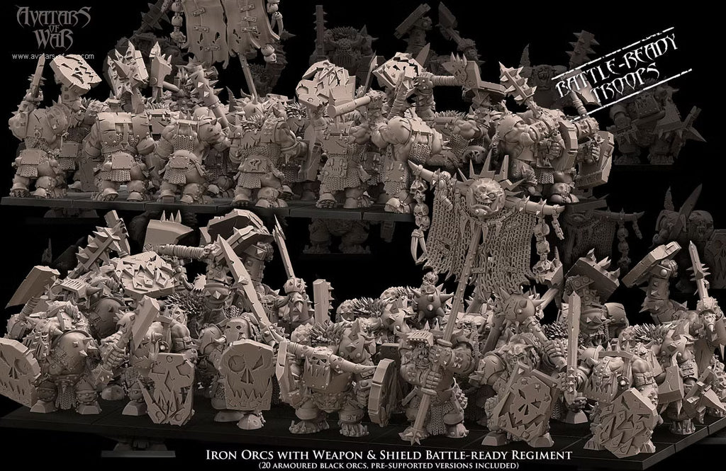 Iron Orcs with  Weapon and Shield Regiment Avatars of War 32mm Miniatures