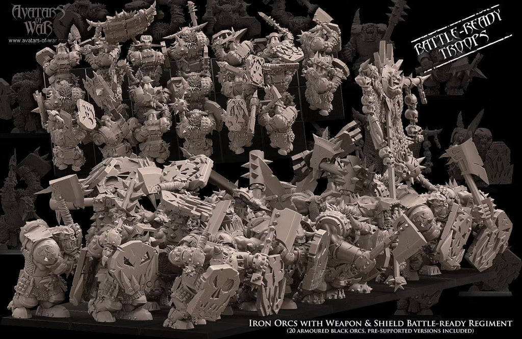 Iron Orcs with  Weapon and Shield Regiment Avatars of War 32mm Miniatures