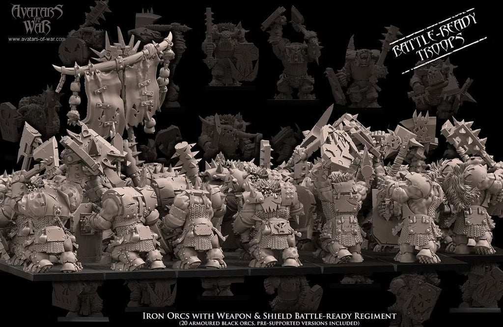 Iron Orcs with  Weapon and Shield Regiment Avatars of War 32mm Miniatures