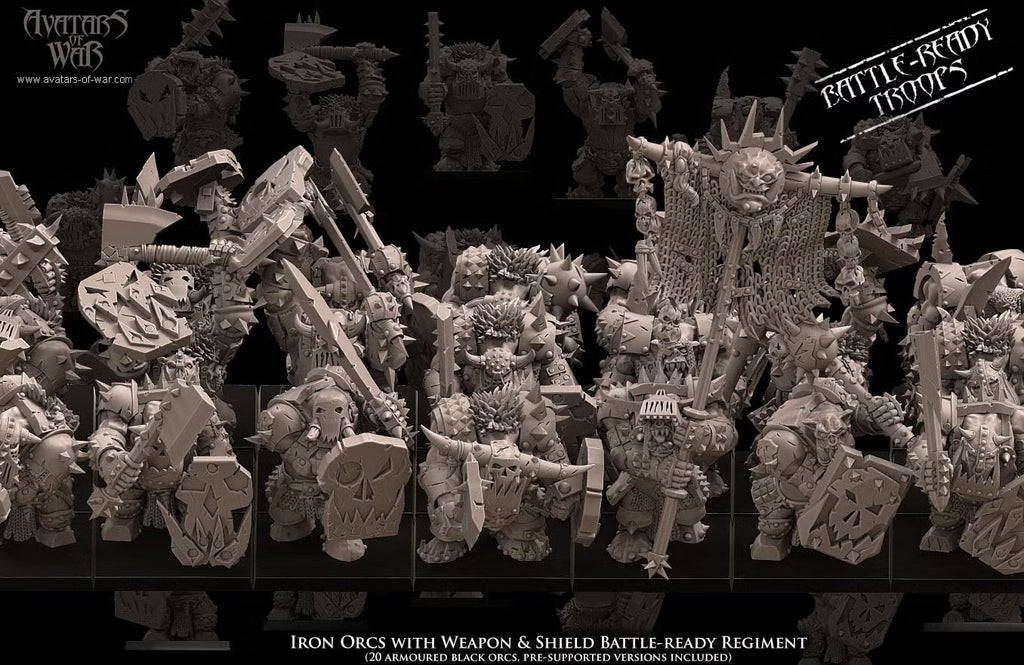 Iron Orcs with  Weapon and Shield Regiment Avatars of War 32mm Miniatures