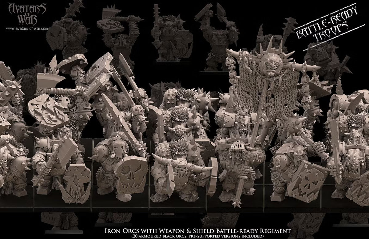 Iron Orcs with  Weapon and Shield Regiment Avatars of War 32mm Miniatures