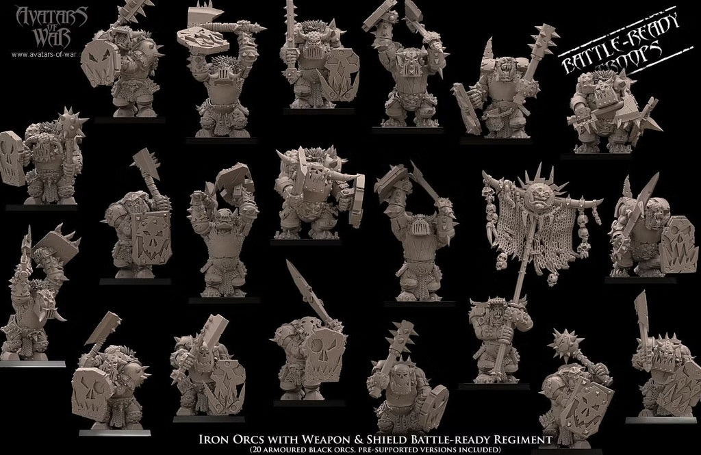 Iron Orcs with  Weapon and Shield Regiment Avatars of War 32mm Miniatures