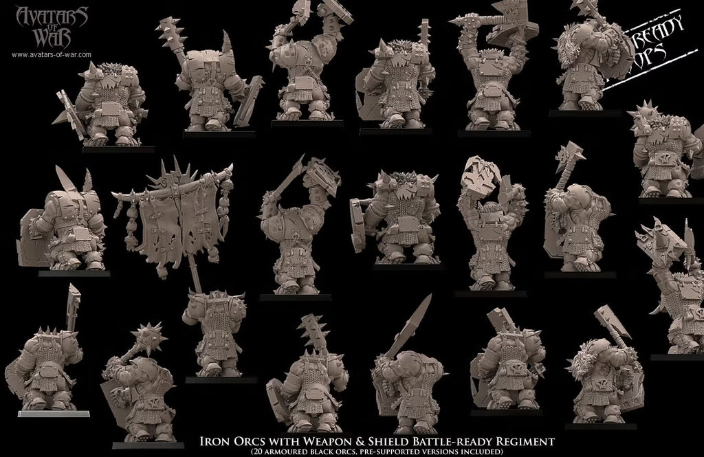 Iron Orcs with  Weapon and Shield Regiment Avatars of War 32mm Miniatures