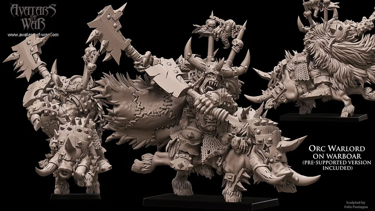 Orc Warlord on Boar Avatars of war 32mm Fantasy miniatures.