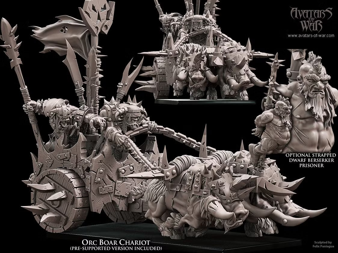 Orc Boar Chariot Avatars of War 32mm Fantasy Miniatures