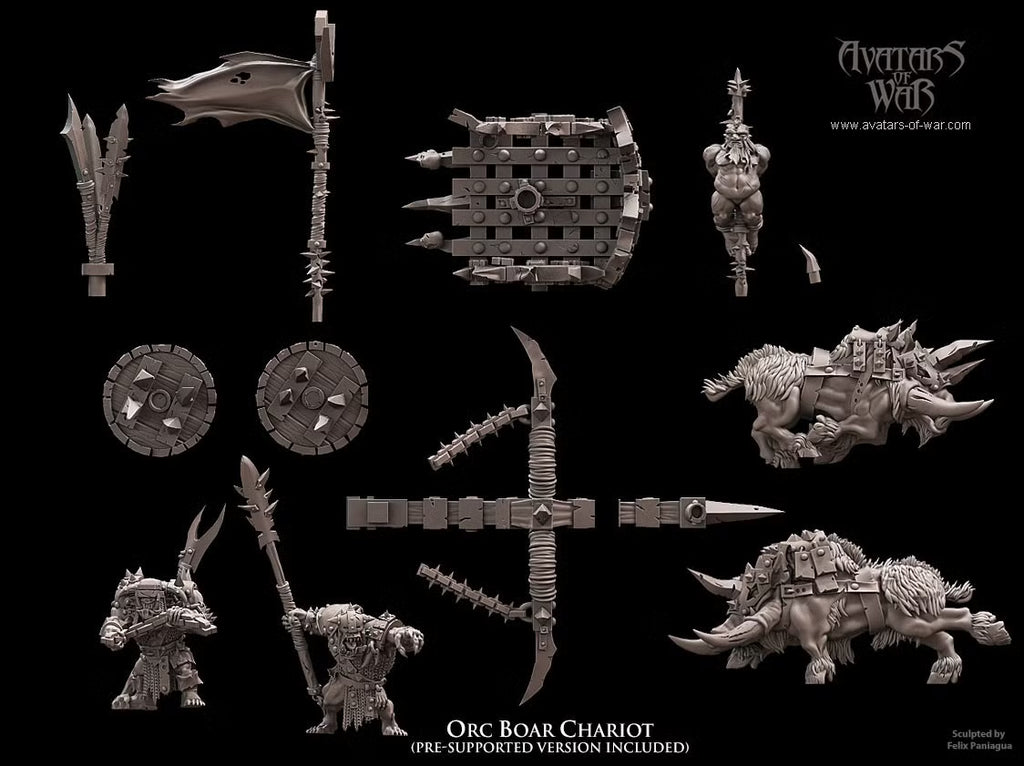 Orc Boar Chariot Avatars of War 32mm Fantasy Miniatures